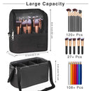 Makeup Brush Case Makeup Brush Holder Travel Makeup Bag for Women Cosmetic Bags Stand-up Brush Cup Professional Makeup Artist Storage Organizer with Shoulder Starp and Adjustable Dividers (Black) TANTO