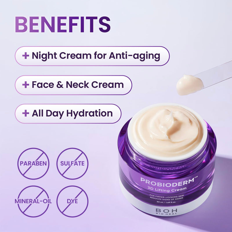 Probioderm 3D Lifting Cream 1.7 fl oz | Advanced Korean Anti-Aging Probiotics Facial Night Cream Moisturizer with 17-Peptide Complex & Patented Probioderm for Wrinkles on Face and Neck Infinity Warehouse