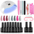 Gel Nail Polish Starter Kit - 48W LED Nail Dryer Lamp 8 Nude Grey Pink Colors Gel Polish Set with Base Top Coat and Nail Art Manicure Tools Set Tecanne Store