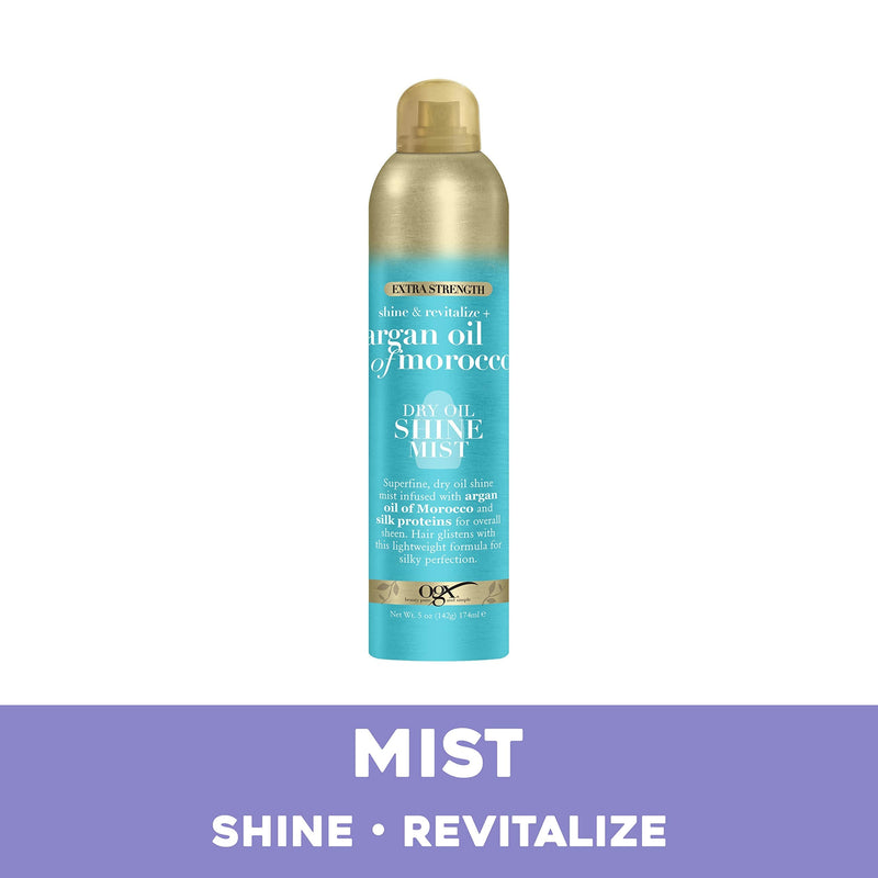 OGX Revitalize + Argan Shine Extra Strength Dry Oil Conditioning Mist with Argan Oil & Silk Proteins, Light Nourishing Hair Treatment to Soften Hair & Add Luminous Shine, 5 Ounce OGX