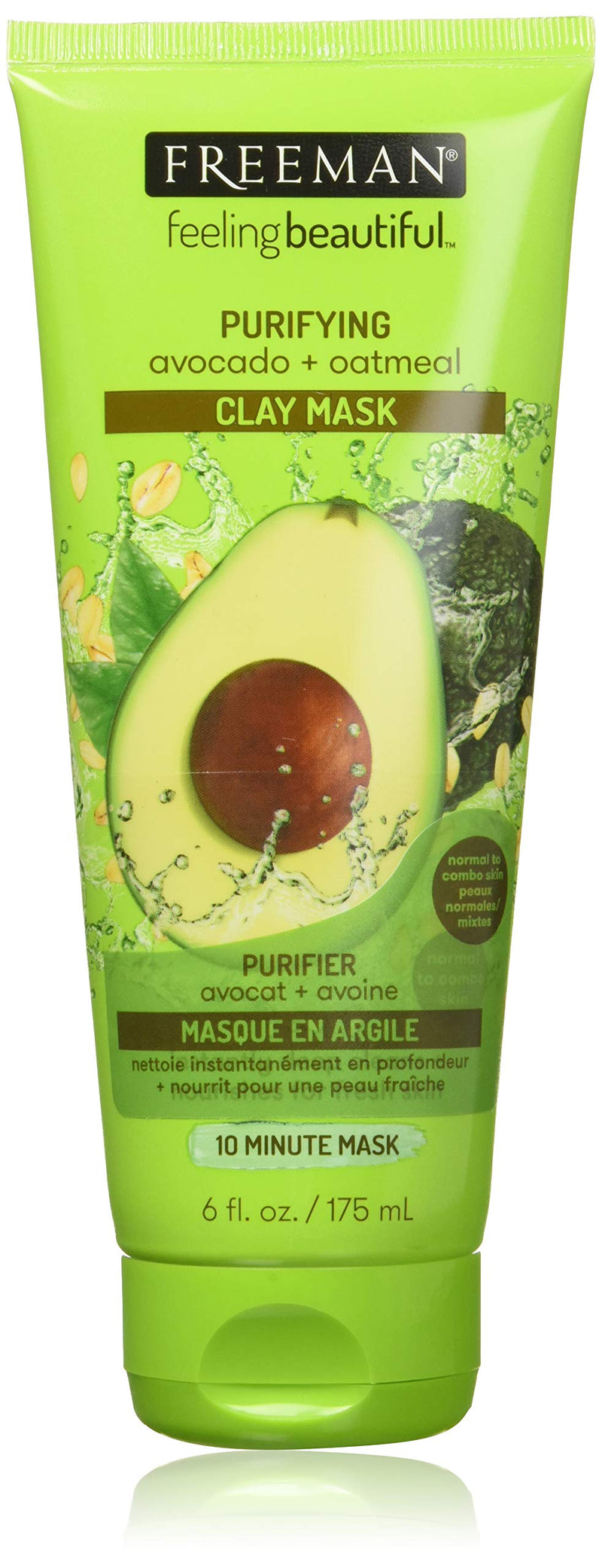 Freeman Purifying Clay Facial Mask, Oil Absorbing and Hydrating Beauty Face Mask with Avocado and Oatmeal, 6 oz FREEMAN