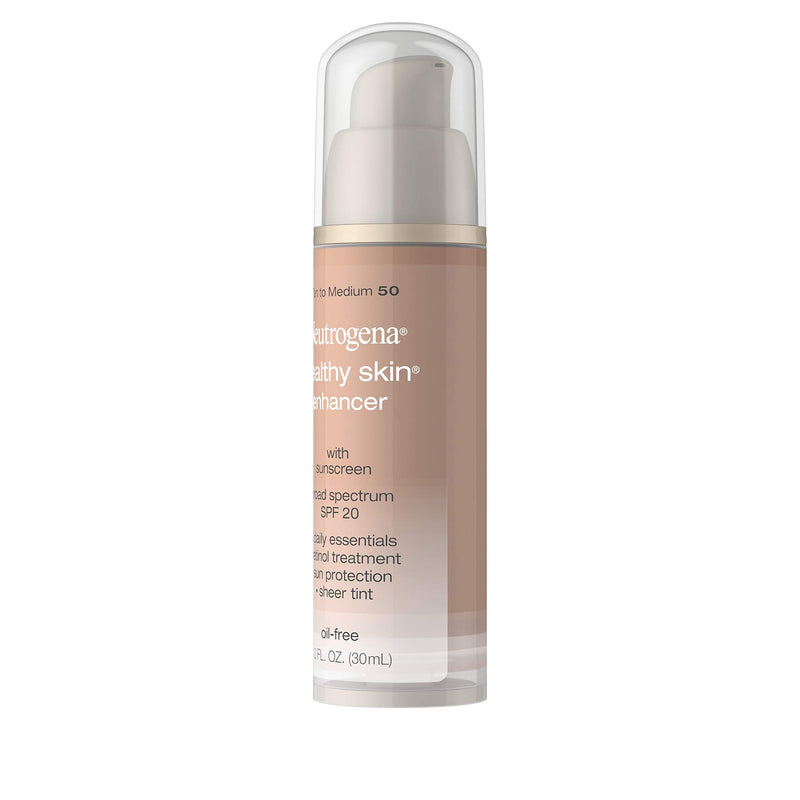 Neutrogena Healthy Skin Enhancer Sheer Face Tint with Retinol & Broad Spectrum SPF 20 Sunscreen for Younger Looking Skin, 3-in-1 Daily Enhancer, Non-Comedogenic, Tan to Medium 50, 1 fl. oz Neutrogena