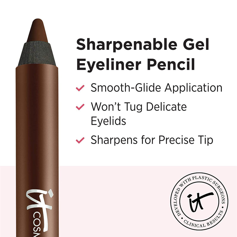 IT Cosmetics Superhero No-Tug Gel Eyeliner, Brilliant Brown - Soft Natural Brown - Waterproof, Blendable Formula - Sharpenable Pencil - 0.042 oz It Cosmetics