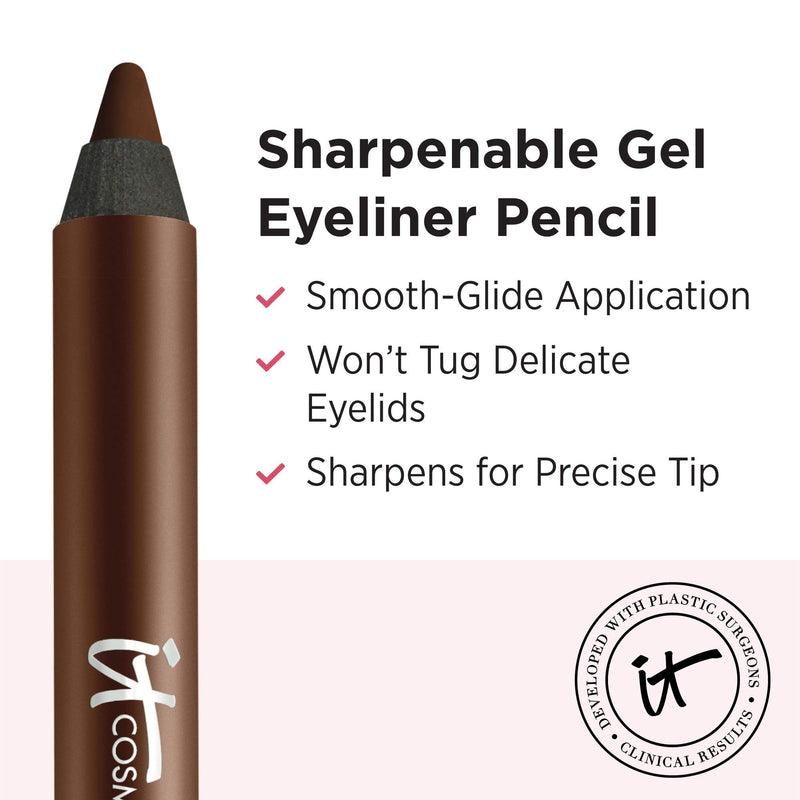IT Cosmetics Superhero No-Tug Gel Eyeliner, Brilliant Brown - Soft Natural Brown - Waterproof, Blendable Formula - Sharpenable Pencil - 0.042 oz It Cosmetics