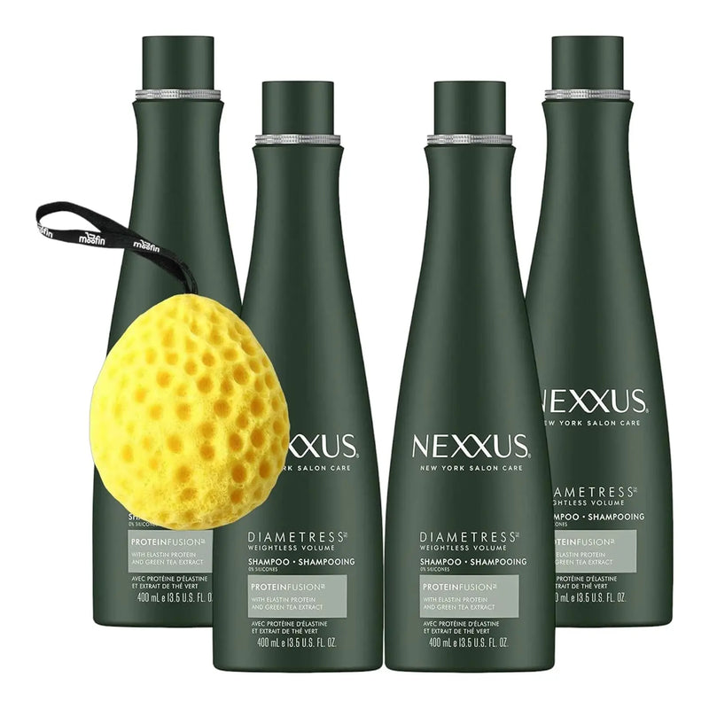 Nexxus Diametress Hair Volumizing Shampoo, Hair Thickener For Limp Locks, Lightweight Formula, Adds Body &, Strengthens & Nourishes With Bonus Bath Sponge (Pack of 4) Infinity Warehouse