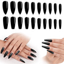Black Stick On Nails, 200PCS Cosics Glossy Black Press On Acrylic Nails Coffin Shaped & Stiletto Nail Tips Long Length, Ballerina Almond Full Cover Fake Nail Set for Women, Girl Nail Art DIY, Manicure Cosics