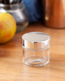 2 oz Clear Thick Glass Straight Sided Jar with Silver Metal Overshell Lid (6 Pack) Empty Storage Containers JUVITUS