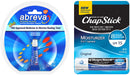 Abreva (Single 2g Tube) Cold Sore Healing Cream + Chapstick Moisturizer (1 Stick) Ultra-Hydrating Lip Balm Lip Care Package Abreva