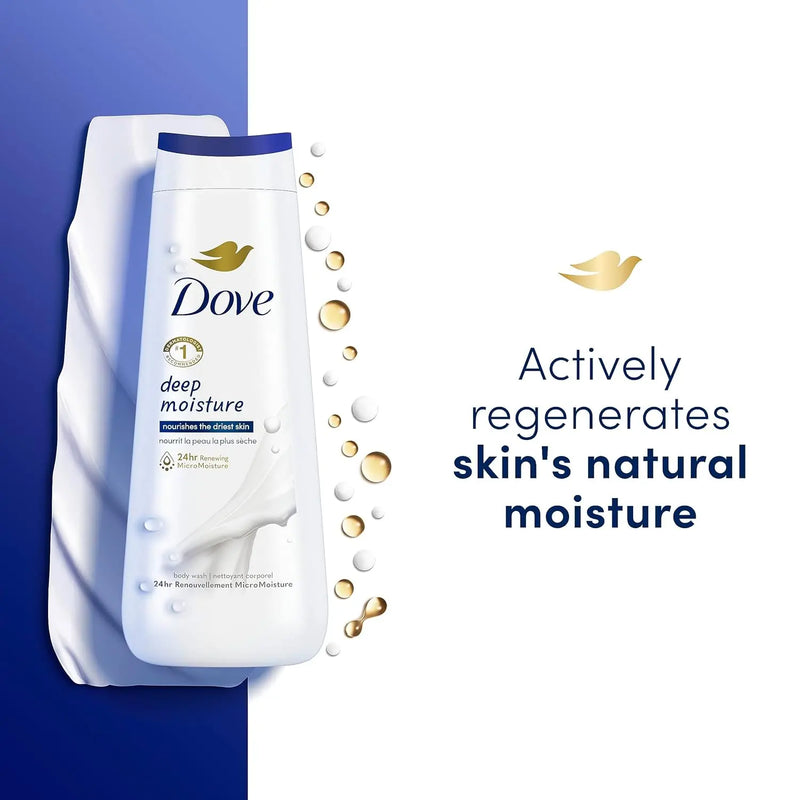 Dove Body Wash Deep Moisture, Sensitive Skin, Cucumber and Green Tea, and Shea Butter & Vanilla Collection 4 Count Skin Cleanser with 24hr Renewing MicroMoisture 20 oz Infinity Warehouse