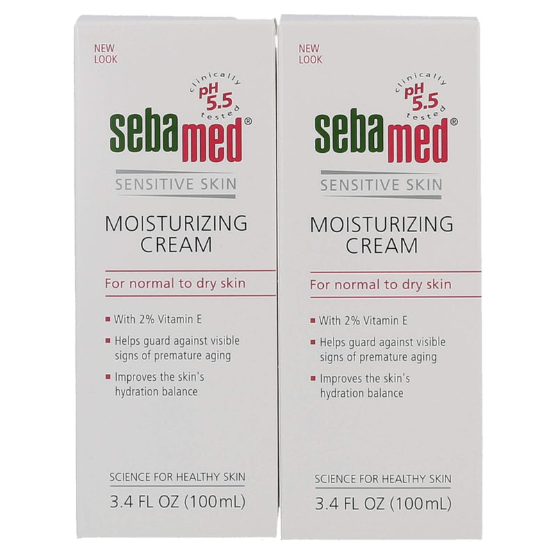Sebamed Moisturizing Face Cream with Pump for Sensitive Skin Antioxidant pH 5.5 Vitamin E Hypoallergenic 3.4 Fluid Ounces (100mL) Ultra Hydrating Dermatologist Recommended Moisturizer (Pack of 2) SEBAMED