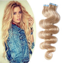 Tape in Hair Extensions Human Hair Wavy Tape in Remy Hair Body Wave Invisible Skin Weft Tape on Seamless Double Sided Tape Hairpiece for Women 20 inch Ash Blonde 20pcs 50g