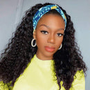 20 Inch Glueless Headband Wig Human Hair For Black Women Kinky Curly Human Hair Wigs Brazilian Virgin Hair Non Lace Front Wigs Human hair for Black Women Machine Made Curly Headband Wigs Natural Color 150% Density Kinky Curly Headband Wig Mengkai Hair mengkai Store