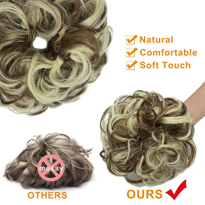 Messy Bun Hair Piece for Women Thick Updo Scrunchies Hair Extension Ponytail Hair Accessories Brown Mix Bleach Blonde OMGREAT