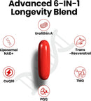 Urolithin A Supplement, 2000mg 6 in 1 Vital Longevity Blend - 120 Softgels | with Liposomal NAD+, CoQ10, Trans-Resveratrol, TMG, PQQ丨for Cellular Renewal* & Healthy Aging*, Mitochondrial Support* Infinity Warehouse
