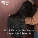 Style Icon 41" Long Wavy Synthetic Wigs Simulated Scalp Lace Front Wigs with Baby Hair Half Hand Tied 130% Density Wigs (1.5"4" Simulated Scalp, 1B) Style Icon Store