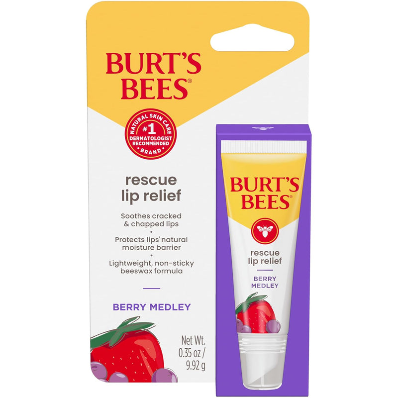 Burt's Bees Rescue Lip Relief, Honey Vanilla, Hydrating Lip Balm for Dry Cracked Lips, with Responsbily Sourced Beeswax and Shea Butter, 100% Natural Origin, 1 Squeezy Tube, 0.35oz Infinity Warehouse