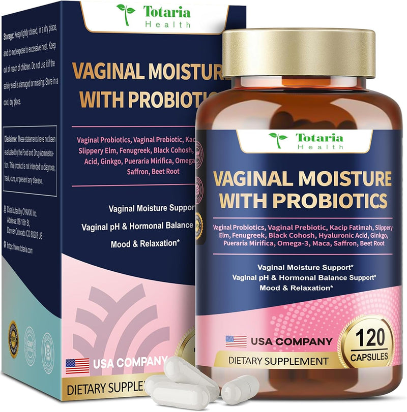 Vaginal Probiotics for Vaginal Moisturizer, pH, Odor, Flora, Hormones, Comfort, Mood & Relaxation, 30-in-1 Vaginal Moisture Plus with Slippery Elm Bark, Hyaluronic Acid, Fenugreek for Women - 120 Caps Infinity Warehouse