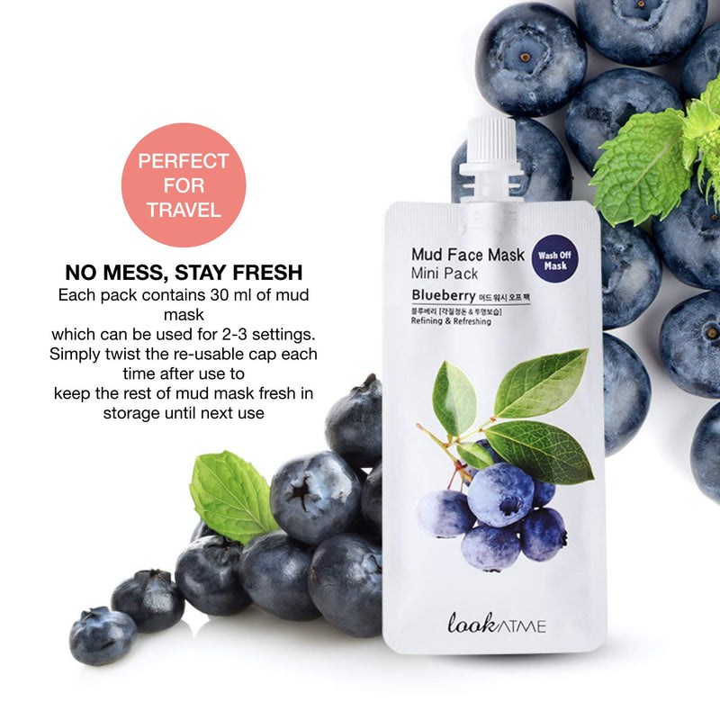 Look At Me Mud Mask Minis (2-Pack) Blueberry, Korean Beauty Face Mask with Kaolin and Bentonite Clay, Korean Skin Care - Pore Minimizer Brightening Mask, Hydrating Facial Mask (Up to 4 Uses Per Pack) LOOKATME