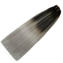 Lashup Balayage Natural Black Fading to Silver Gray Real Human Remy Virgin Hair Extensions Full Head Thinckend Double Weft (