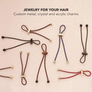 Pulleez Plus Sliding Ponytail Holder, 13" - Gold Knot Metal Charms - Navy Elastic Hair Tie Bracelet Pulleez
