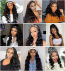 Body Wave Headband Wigs Scarf Human Hair Wig None Lace Front Wig 100% Brazilian Virgin Human Hair Wig For Black Women Glueless Machine Made Wave Headband Wigs Natural Color 150% Density (14 Inch). Borchan