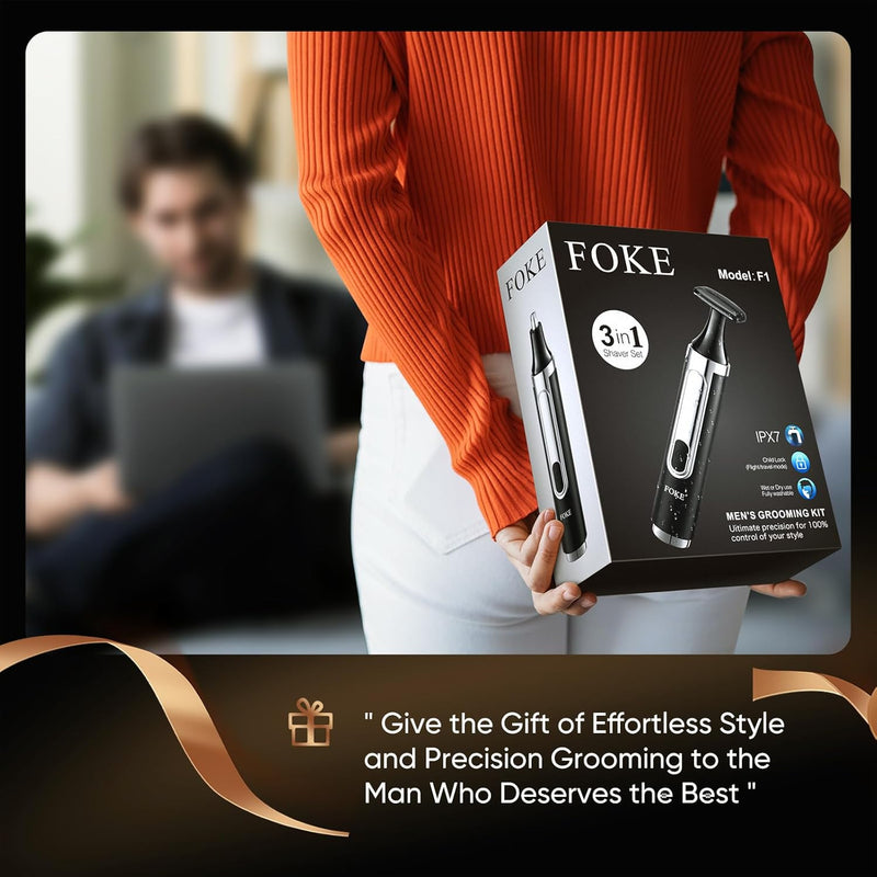 FOKE Back Shaver for Men, Ultra-Wide 1.8" T-Shaped Head, Includes Travel Case, Mens Back Shaver Rechargeable with Long Handle, Safety Lock, Waterproof IPX7, Multi-Functional Body Hair Trimmer,(Black) Infinity Warehouse