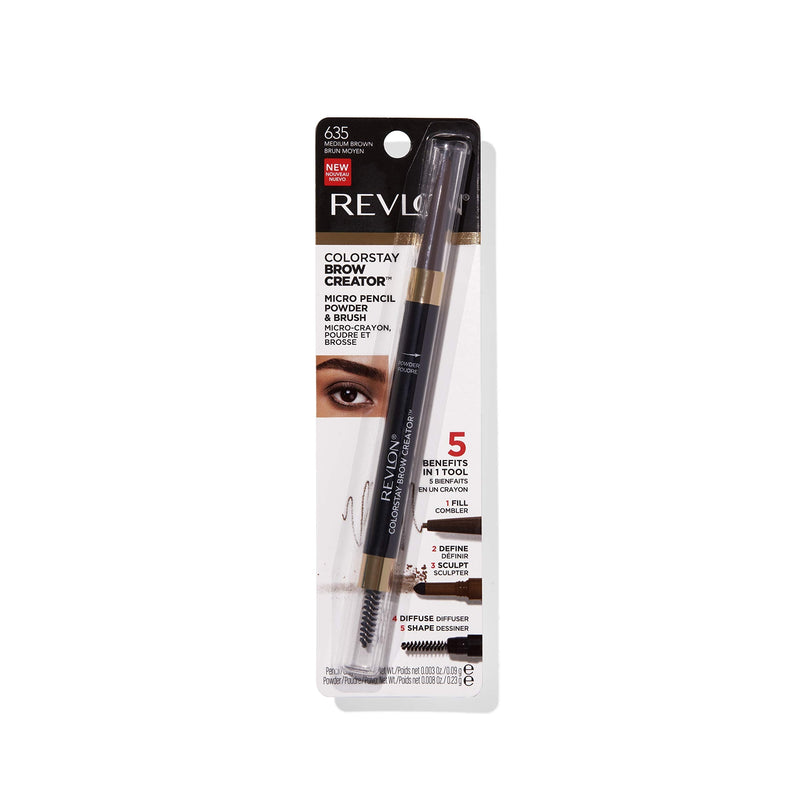 Revlon Colorstay Eyebrow Pencil Creator with Powder & Spoolie Brush to Fill, Define, Sculpt, Shape & Diffuse Perfect Brows, Medium Brown (635) 0.23 oz REVLON