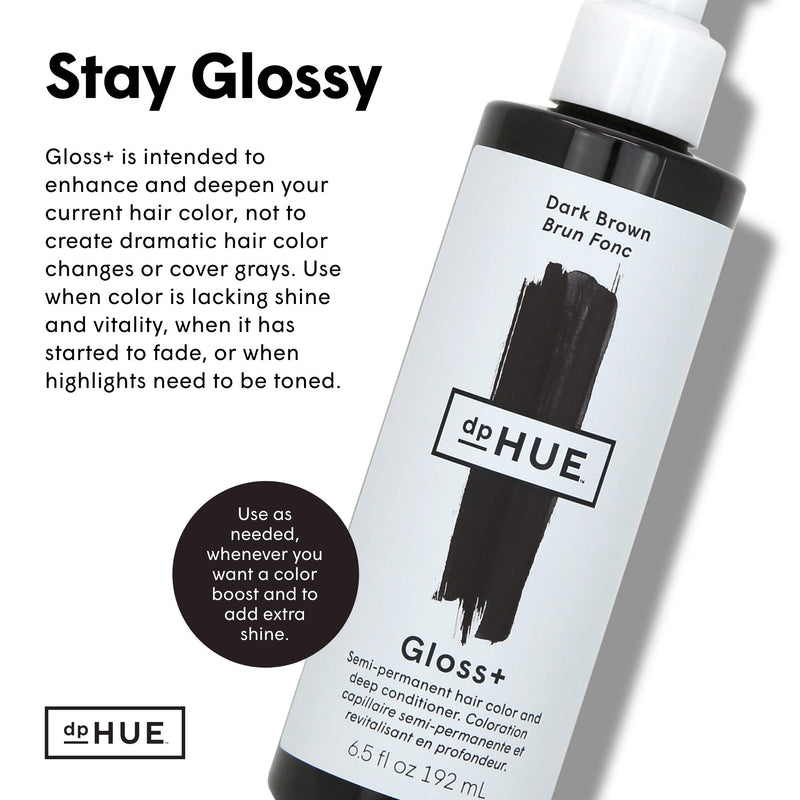dpHUE Gloss+ Dark Brown Semi-Permanent Hair Color & Conditioner, 6.5 oz - Color Boost with Healthy Shine - Deep Conditioning Treatment - No Peroxide, Ammonia or Mixing - Gluten-Free, Vegan dpHUE