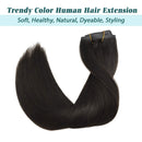 GOO GOO Human Hair Extensions Clip in PU Weft Dark Brown Seamless Hair Extensions Clip in 16 Inch 130g 7pcs Remy Hair Extensions Human Hair Thick Natural Hair Extensions Full Head for Women GOO GOO