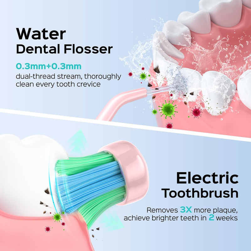Water Flosser, Water Dental Flosser with Electric Toothbrush: COSLUS 300ML Water Portable Pick Cordless Flossers for Teeth Cleaning and Electric Tooth Brush for Adults IPX7 Waterproof Combo Pink - Infinity Warehouse