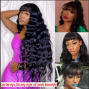 Loose Deep Human Hair Wigs with Bangs Brazilian Virgin Loose Deep Human Hair Wigs None Lace Front Wigs Human Hair 130% Density Glueless Machine Made Bob Wigs for Black Women Natural Color 22 Inch Beafay Hair