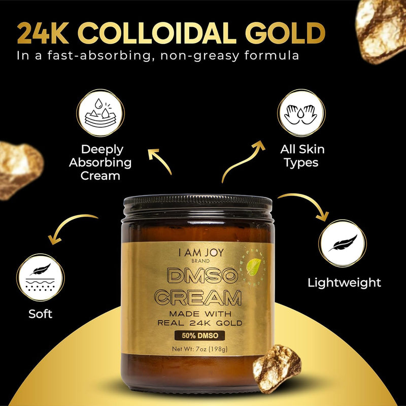 DMSO Cream with Real 24K Colloidal Gold | Promotes Mobility and Joint Comfort | 99.99% Pure Pharmaceutical Grade | Made with Aloe Vera Gel and Shea Butter | Peppermint Scent – 7oz Glass Jar Infinity Warehouse