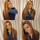 Muokass 4x4 HD Lace Front Wigs Straight Hair Brazilian Virgin Human Hair Lace Closure Wigs For Black Women 150% Density Pre Plucked With Elastic Bands 4/27 Color(22 Inch,