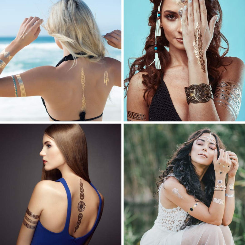 Terra Tattoos Rose Gold Henna Temporary Tattoos 75+ Mandala Tattoos Flowers, Mandalas, Elephants Waterproof Nontoxic Long Lasting Perfect for Beach, Festivals, & Parties Terra Tattoos