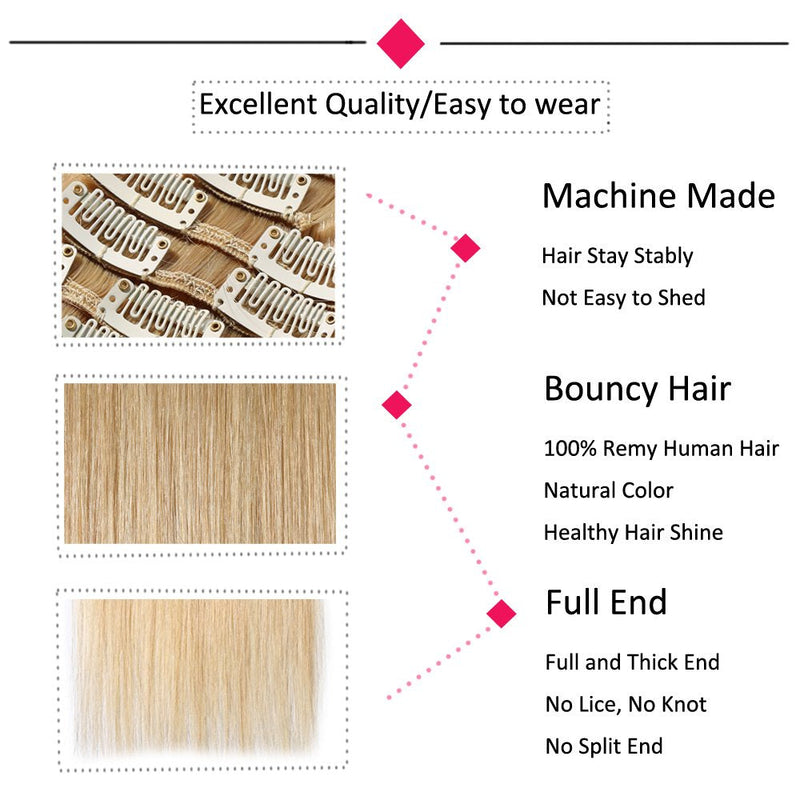 Clip in Human Hair Extensions 14 Inch 60g Thin Standard Weft 8 Pcs 18 Clips Soft Silky Straight Remy Hairpieces for Women Gift Beauty
