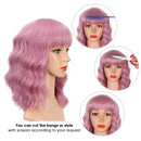 ENTRANCED STYLES Pink Wig with Bangs，Short Wavy Bob Wigs for Women Shoulder Length Colored Wigs Heat Resistant Synthetic Wig Daily Party Cosplay Wig 14 inch ENTRANCED STYLES