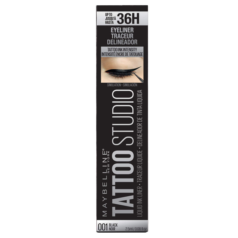 Maybelline New York Tattoo Studio Liquid Ink Eyeliner Makeup, up to 36HR Wear, Sweat Resistant, Smudge Resistant, Ink Black, 0.08 Fl.Oz Maybelline New York