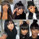Subella 9A Straight Human Hair Wigs with Bangs 150% Density Glueless Brazilian Machine Made None Lace Front Wigs for Black Women Natural Color (20inch, straight wig with bangs) Subella