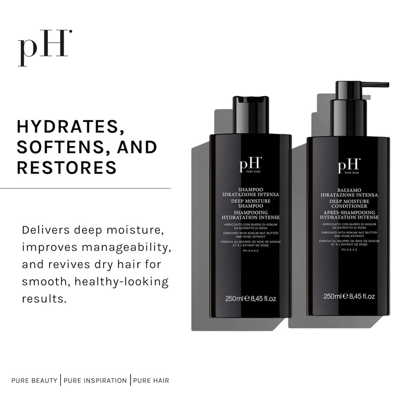 pH PURE HAIR Deep Moisture Shampoo & Conditioner Set - Moisturizing Formula For Dry Damaged Hair - Enriched with Kokum Nut Butter and Rose Extract - 8.45 Oz (Pack of 2) Infinity Warehouse
