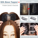 Hairro 16 Inch Silk Base Clip in Human Hair Topper for Women Highlight Medium Brown to Dark Blonde Crown Top Clip on Toupee Extensions with 4 Clips Filler Hairpiece for Thinning Hair