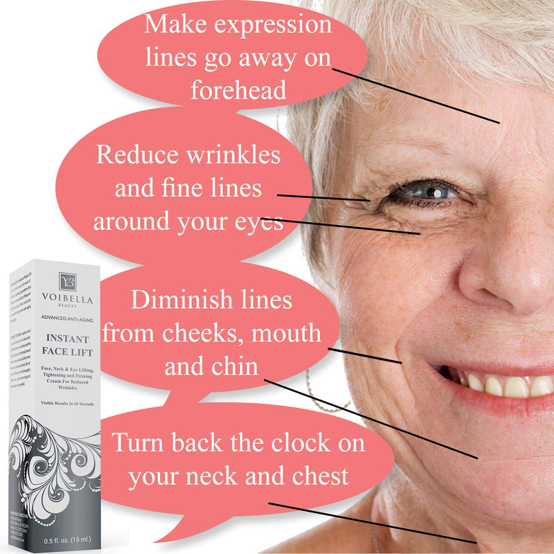 Instant Face Lift Cream - Best Eye, Neck & Face Tightening, Lifting & Firming Serum To Smooth Appearance of Loose Sagging Skin, Puffiness, Fine Lines & Wrinkles Within 1 Minute (Peptides and Stem Cells) VOIBELLA BEAUTY