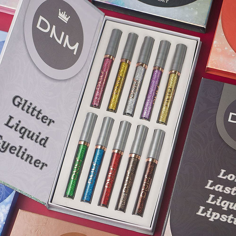 10 Colors Glitter Sparkle Sparkly Sparkling Eyeliner Liquid Makeup Set delineadores de colores,DNM Liquid Glitter Eyeliner Colorful Set Gold Silver white Red Shimmer Liquid Eyeliner Liner for Eyes 04 DNM