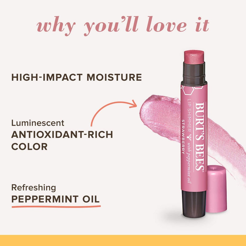Burt's Bees 100% Natural Moisturizing Lip Shimmer, Strawberry - 1 Tube Burt's Bees