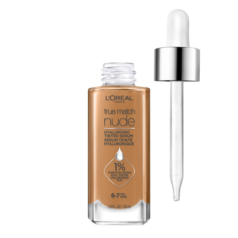 L'Oreal Paris True Match Nude Hyaluronic Tinted Serum The 1st Tinted serum with 1% Hyaluronic acid Instantly skin looks brighter, even and feels hydrated Makeup + Skincare, Tan 6-7, 1 fl. oz. L'Oreal Paris