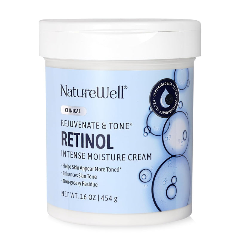 NATURE WELL Clinical Rejuvenate & Tone Retinol Intense Moisture Cream for Face, Body, & Hands, Anti-Aging, Targets Discoloration, Wrinkles, Sun Damage, Crepey, & Sagging Skin, 16 Oz Infinity Warehouse
