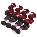Ombre Burgundy Brazilian Body Wave Hair 4 Bundles 100% Unprocessed Human Hair Bundles T1B/99J Wet and Wavy Human Hair Weave Bundles for Black Women (12"14"16"18") ALISFEEL