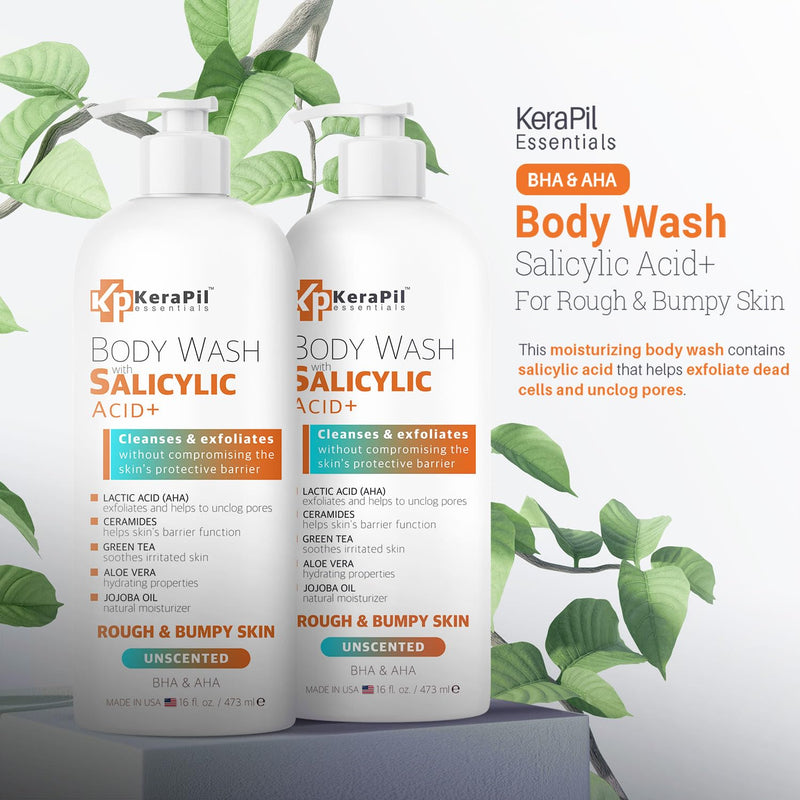 Salicylic Acid Body Wash - Skin Non-drying, Gentle Exfoliates Rough and Bumpy Skin, Body Acne Wash, BHA & AHA - Unscented Exfoliating Body Wash, Made in USA - (16 fl oz x 2) Infinity Warehouse