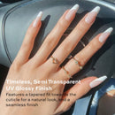 Glamnetic Press On Nails - So Classy | Glossy UV Finish French Tip Nails Long Coffin Shape, Reusable Semi-Transparent Nails in 12 Sizes - 30 Nail Kit with Glue Glamnetic