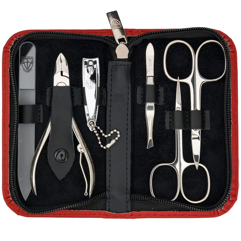 3 Swords Germany - brand quality 6 piece manicure pedicure grooming kit set for professional finger & toe nail care scissors clipper genuine leather case in gift box, Made in Solingen Germany (13907) 3 Swords Germany