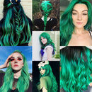 TOFAFA 16 Pcs Colored Hair Extensions Curly Wavy Clip in Synthetic Hairpiece Streak for Girls Women Kid, Multi-colors Party Highlights (Green) TOFAFA Store